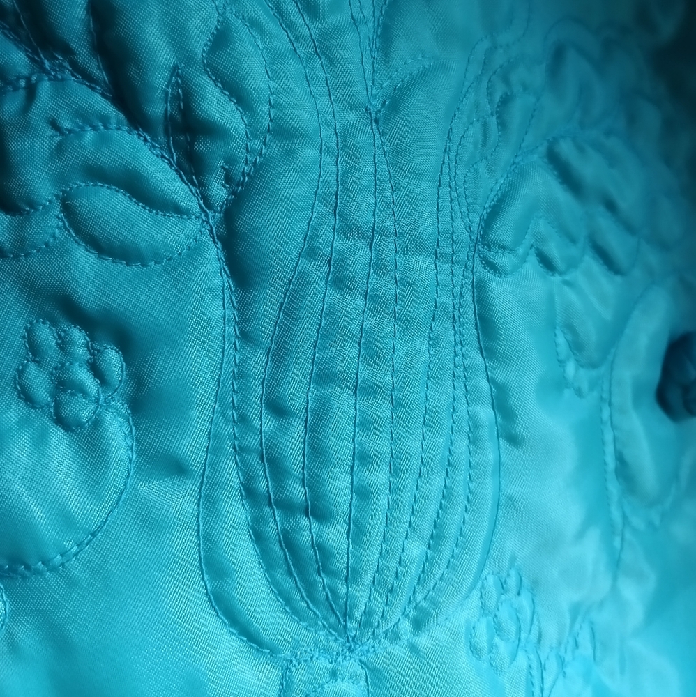 NOS, VTG 1950S CHARLES & CO." MADE IN HONG KONG TURQUOISE TRAPUNTO QUITED ROBE ! - Picture 9 of 16